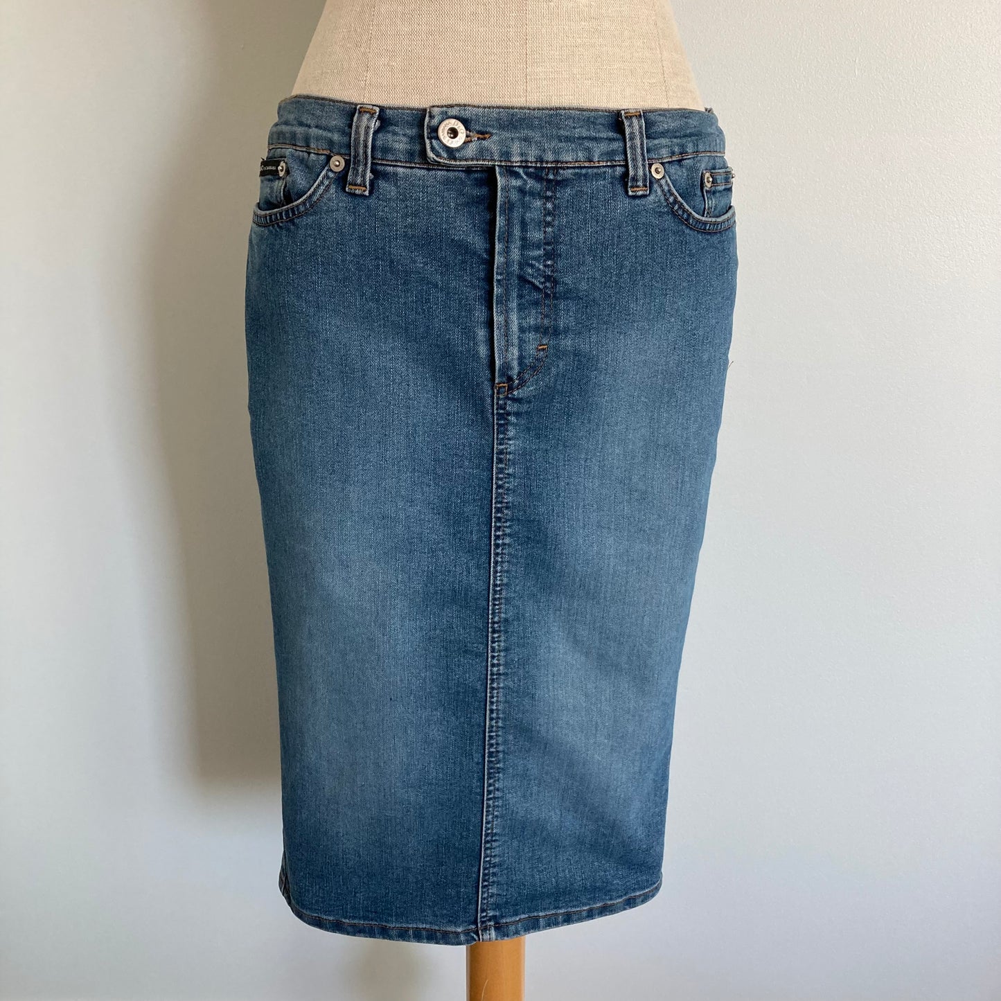 Y2K D&G Pink Label Low Rise Denim Pencil Skirt, Size M, Made in Italy