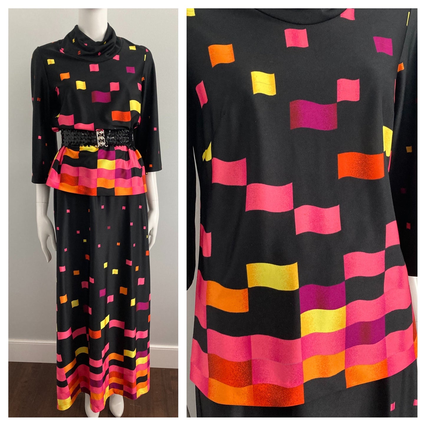 1980s Skirt & Top Set, Size S, Colour Blocked 80s Outfit