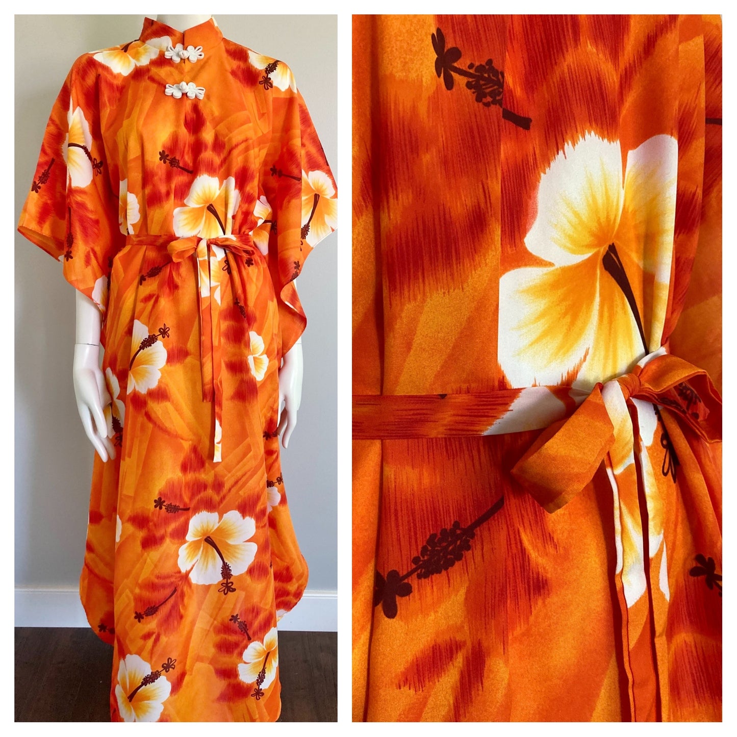 1970s Hawaiin Kaftan, O/S, 70s Orange Hawaiian Kaftan