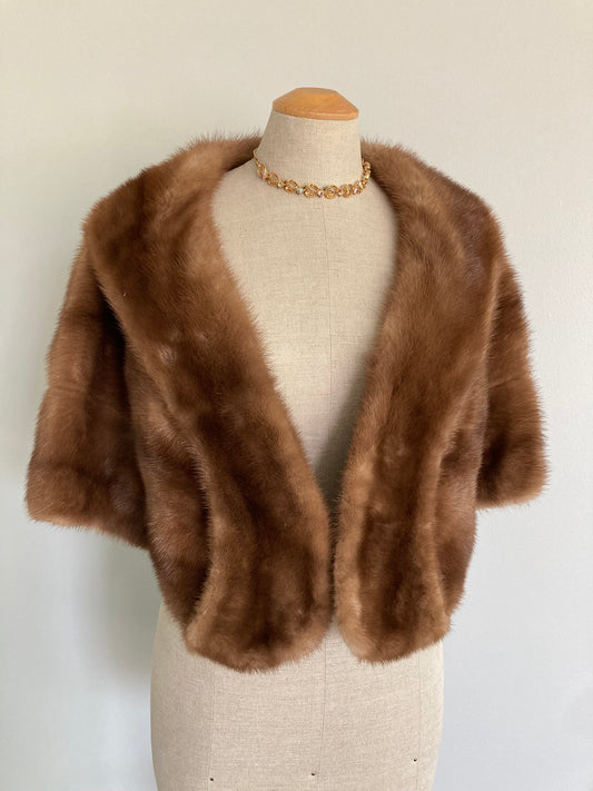 1960s Mink Stole with Pocket Detailing, Midcentury Fur Stole