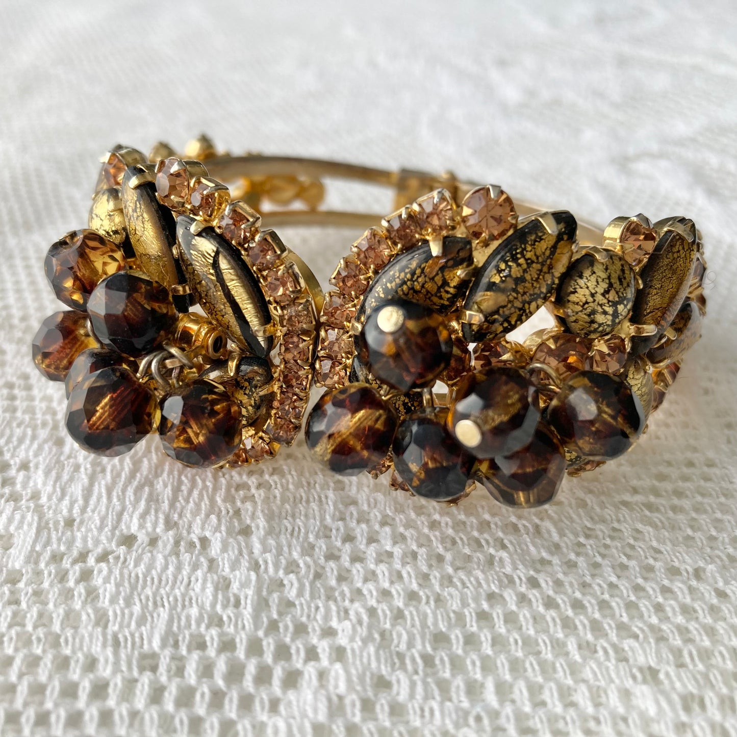 Gorgeous 1960s Juliana DeLizza and Elster Clamper Bracelet, Vintage Rhinestone Clamper Bracelet