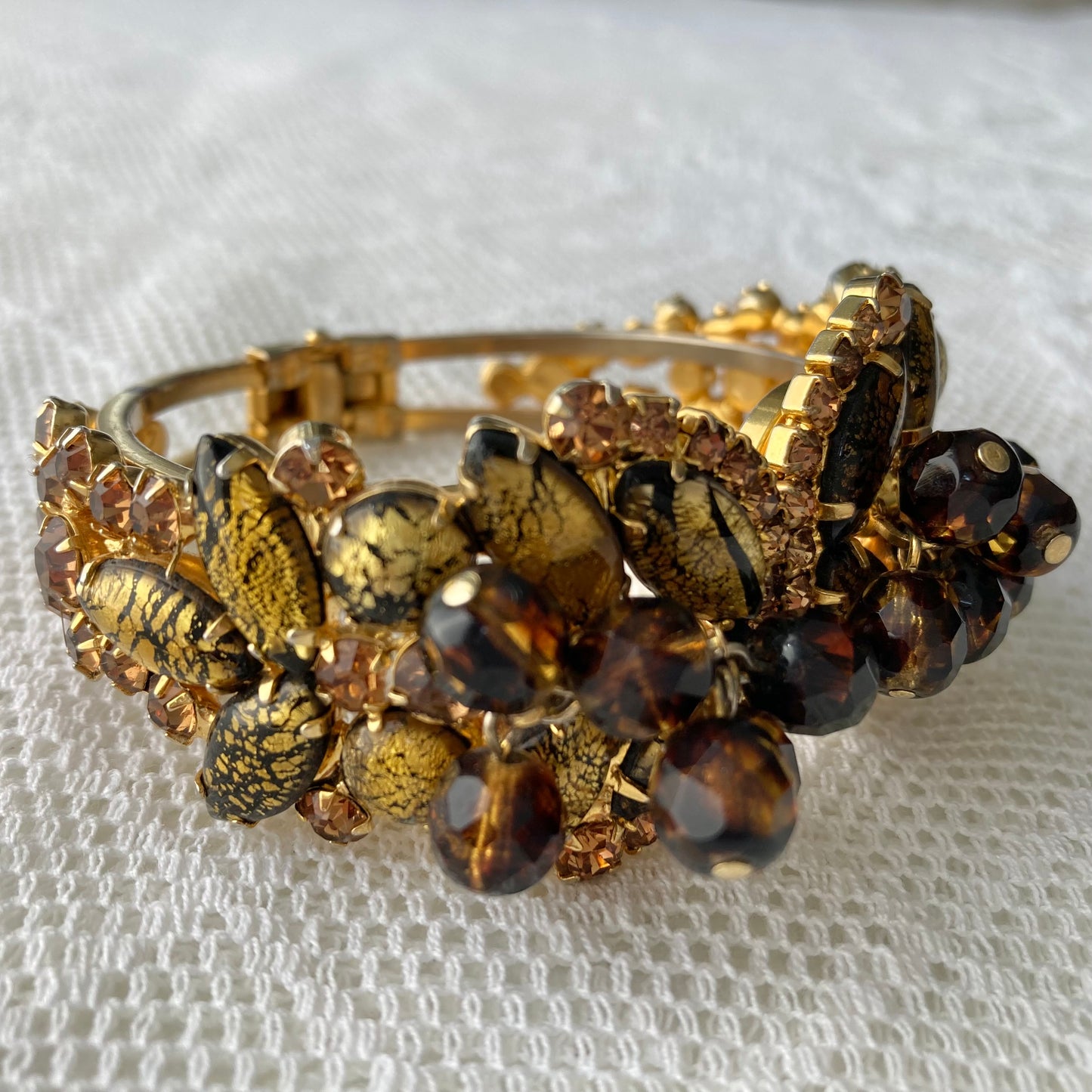 Gorgeous 1960s Juliana DeLizza and Elster Clamper Bracelet, Vintage Rhinestone Clamper Bracelet