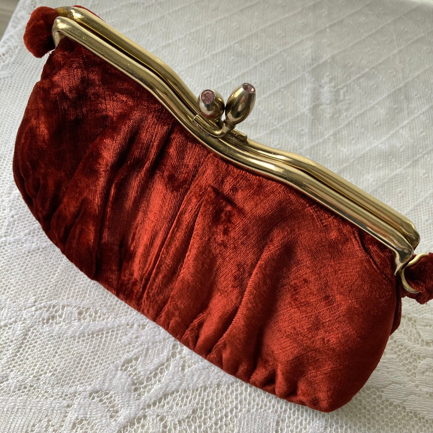 1940s Velvet Evening Purse, 40s Rusty Brown Velvet Evening Bag