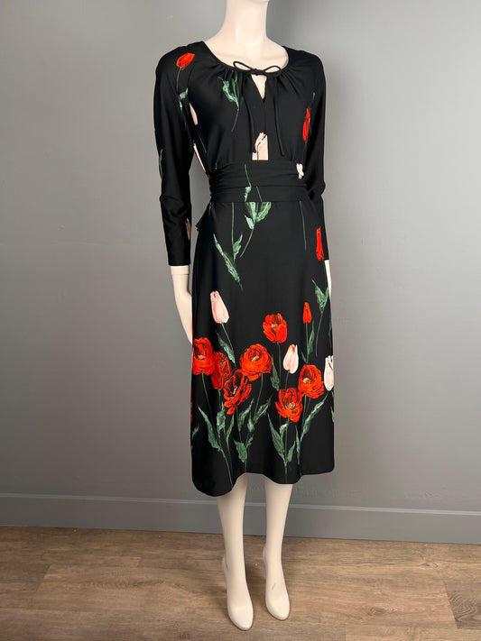 1970s Helen Howell Tulip Print Jersey Knit Dress, Size S
