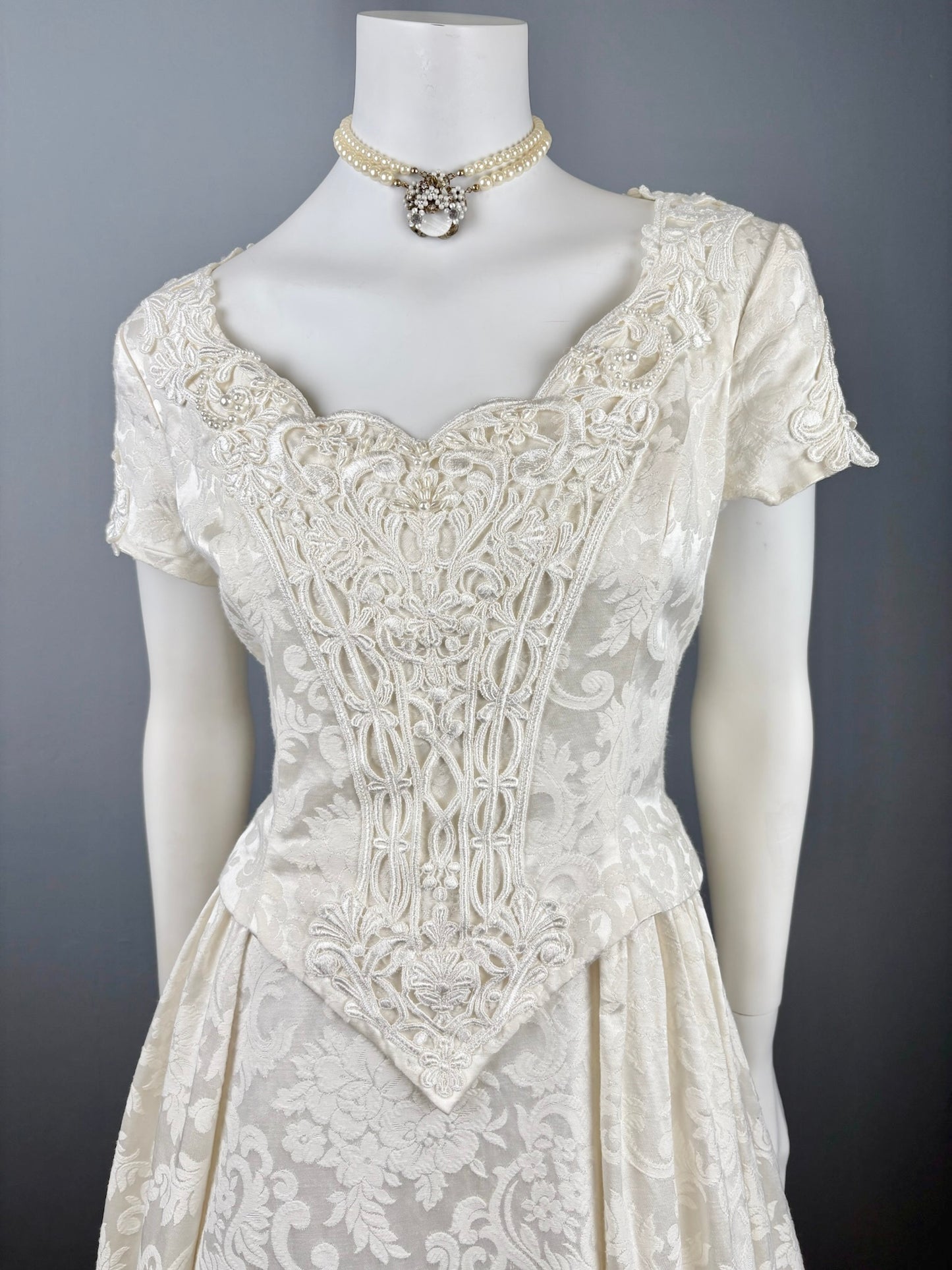 90s Jessica McClintock Open Back Damask Wedding Dress, size M