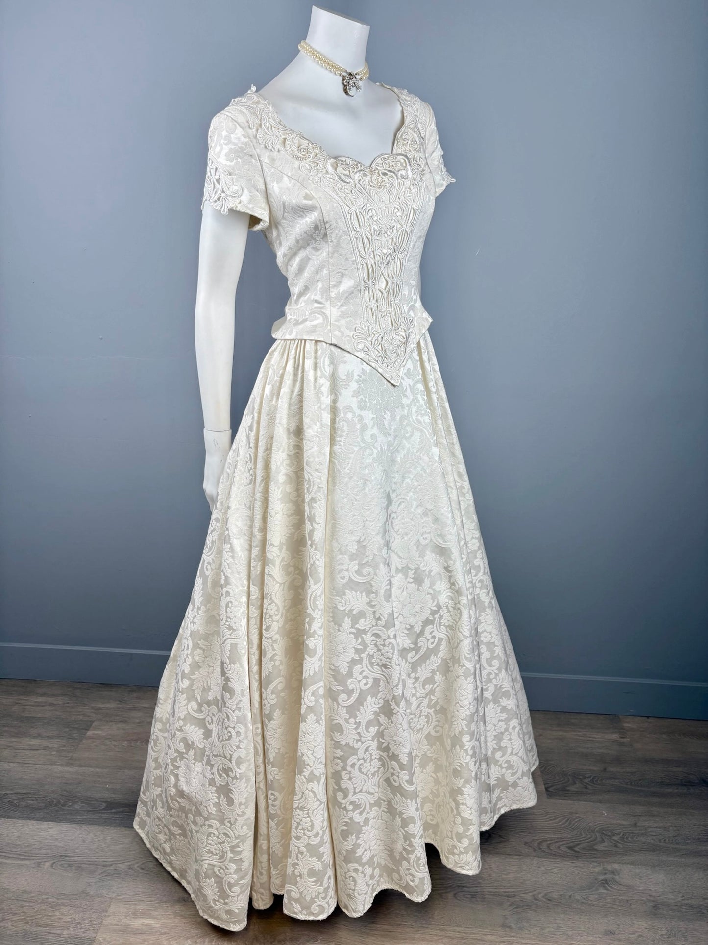 90s Jessica McClintock Open Back Damask Wedding Dress, size M