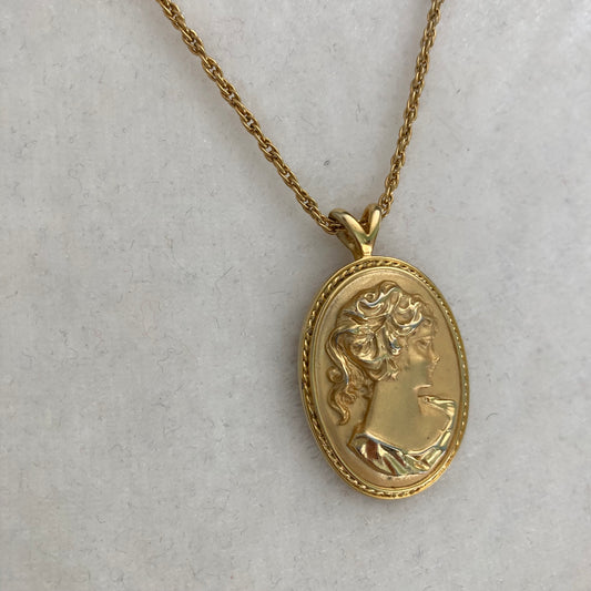 Brushed Gold Cameo Necklace