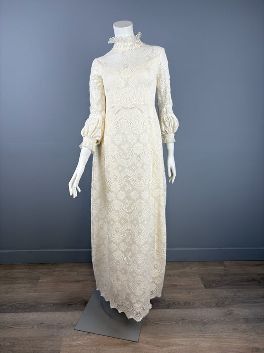 1960/70s Lace Wedding Dress, Penny Lane, Size S