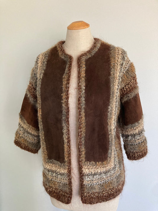 Vintage Suede and Hand Crochet Jacket/Cardigan, Size M, M_M Original