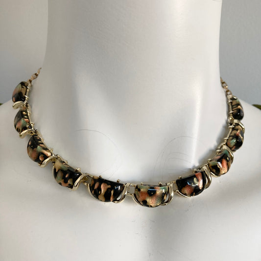 Unusual 1960s Coro Marbled Thermoset Choker, Fall Colour Necklace