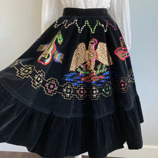 1950s Mexican Souvenir Skirt, Size S, Waist 27.5"