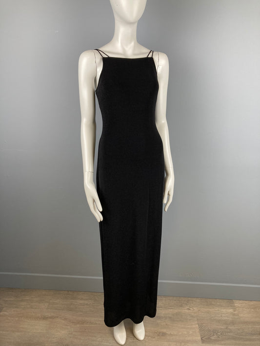 Sexy 90s Shimmery Black Tank Style Evening Dress, Stretch Gown, Size S