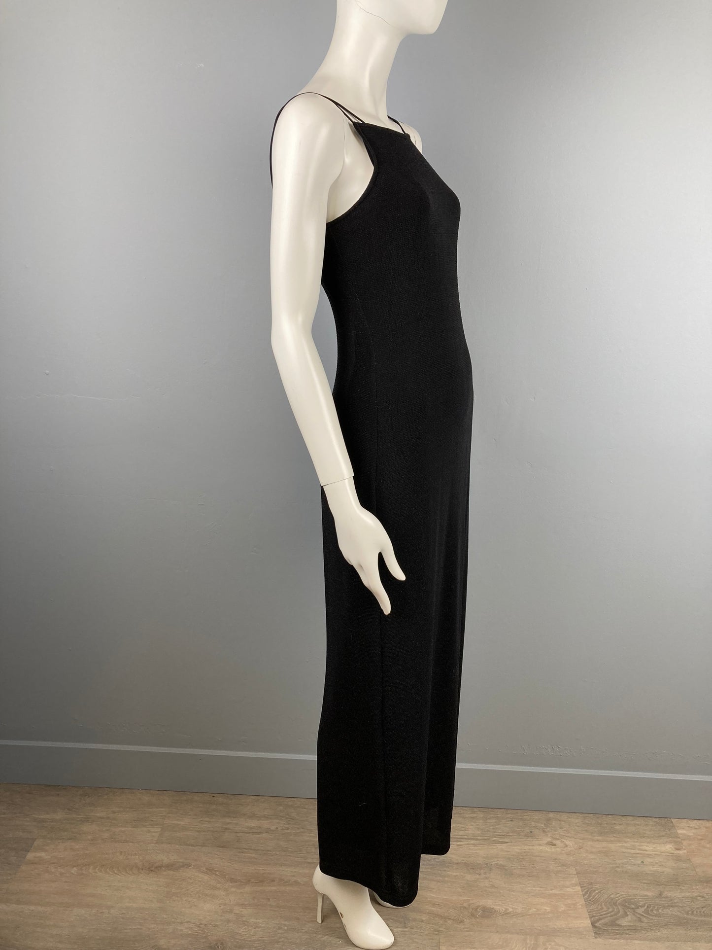 Sexy 90s Shimmery Black Tank Style Evening Dress, Stretch Gown, Size S