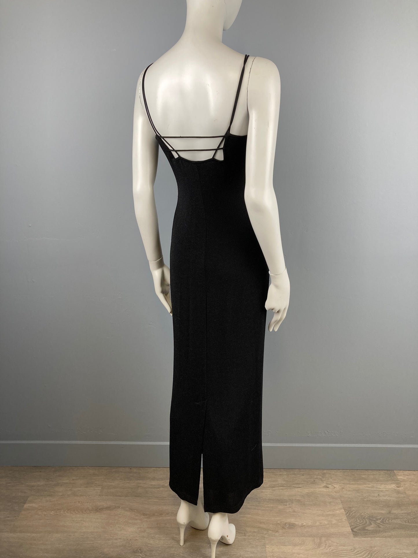 Sexy 90s Shimmery Black Tank Style Evening Dress, Stretch Gown, Size S