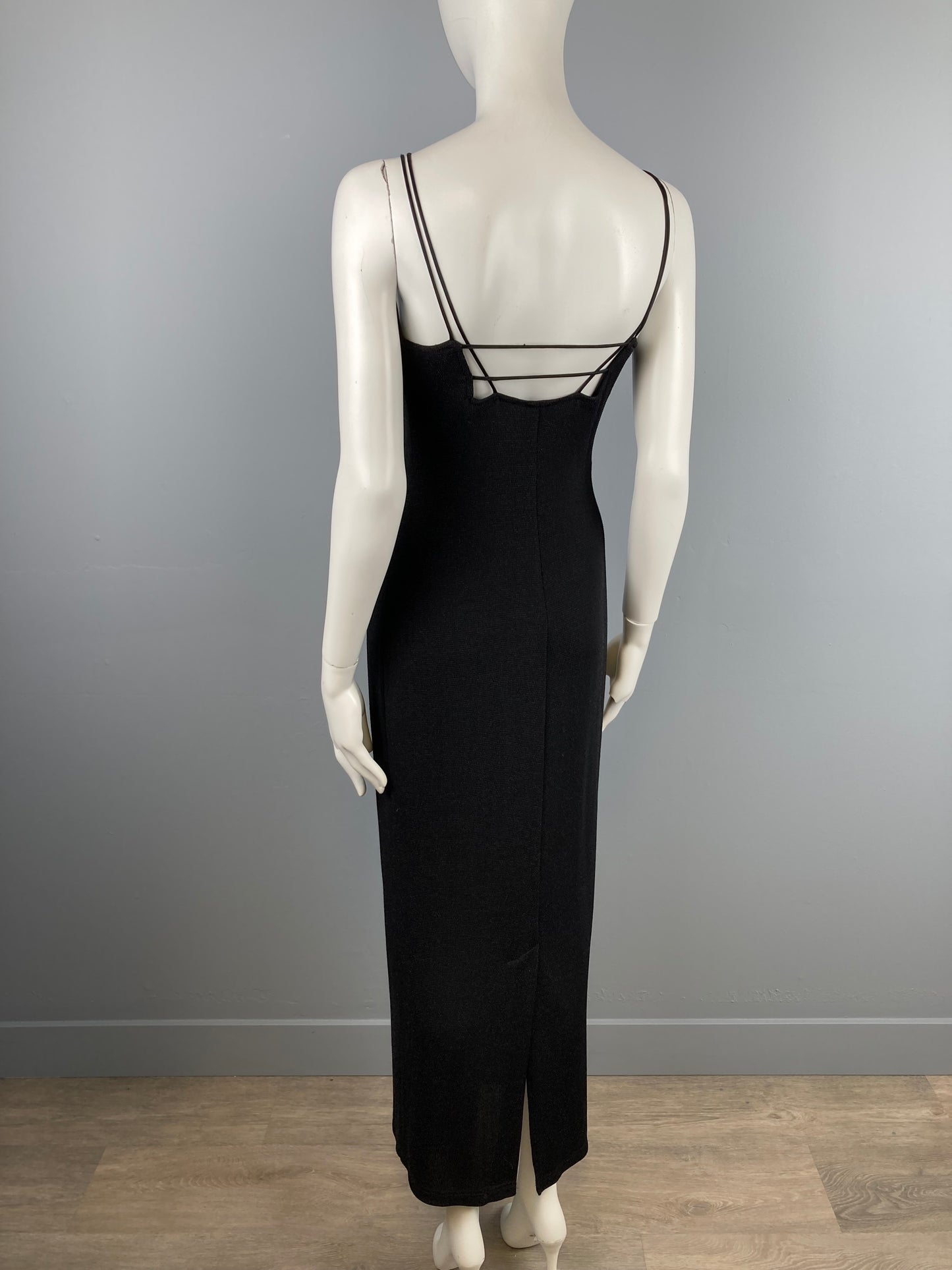 Sexy 90s Shimmery Black Tank Style Evening Dress, Stretch Gown, Size S