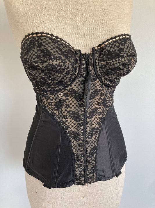 1960s Lady Marlene Black Widow Bustier, Corset, Size 36C