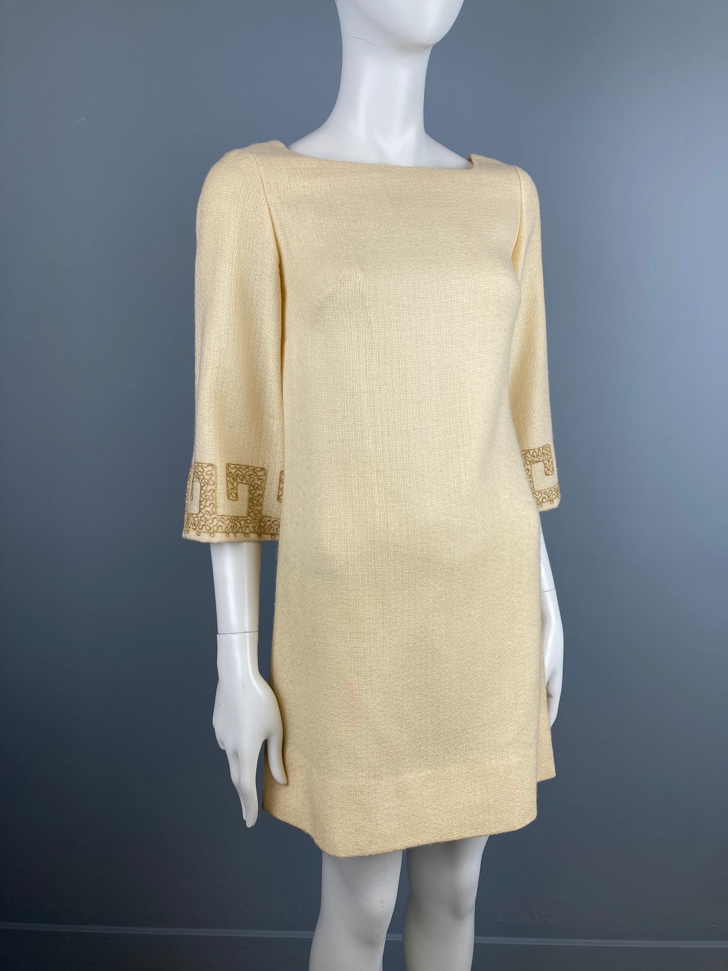 1960s Lightweight Wool Mini with Gold Embroidery, Size XS