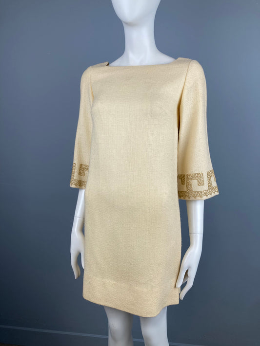 1960s Lightweight Wool Mini with Gold Embroidery, Size XS