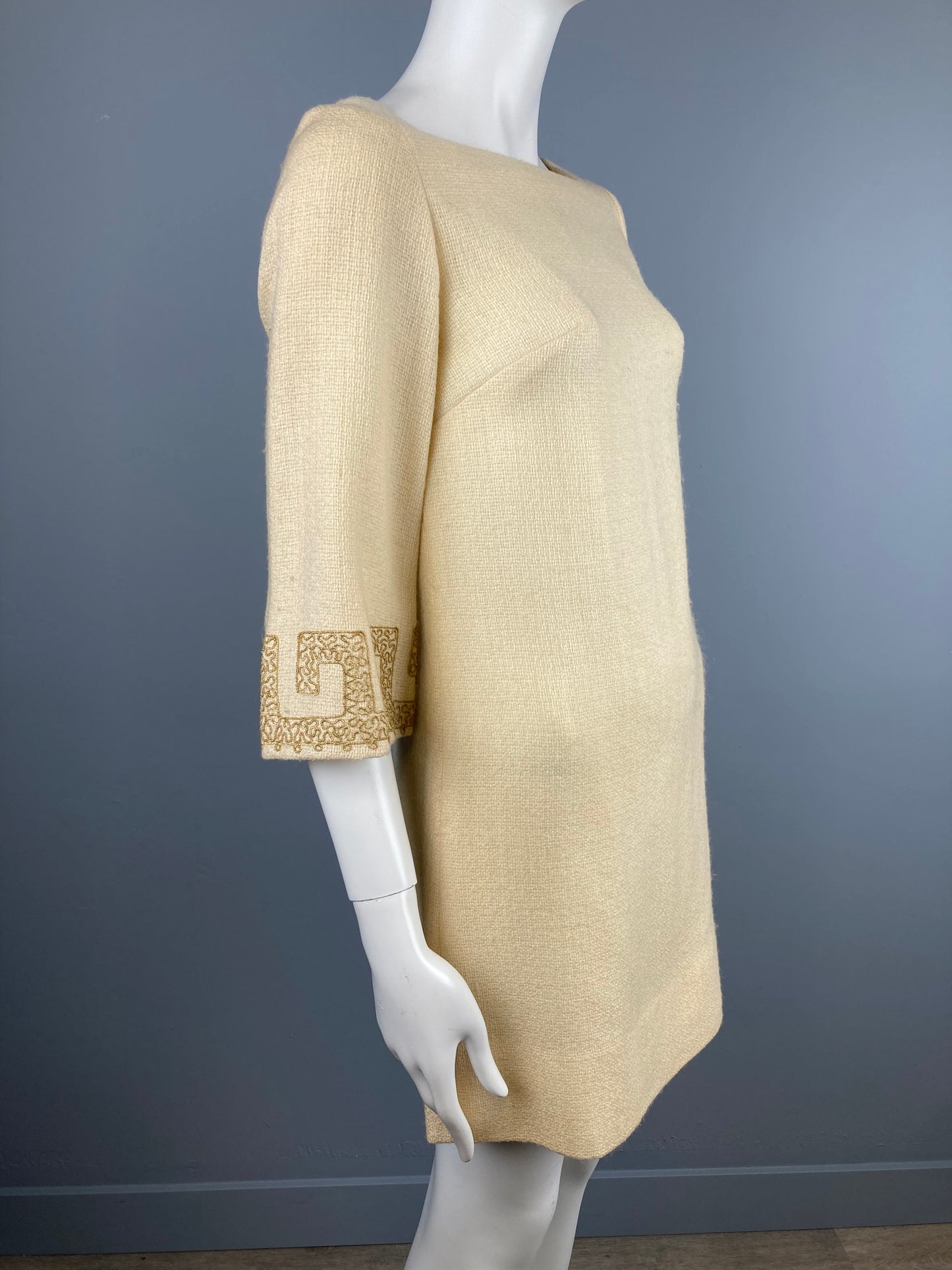 1960s Lightweight Wool Mini with Gold Embroidery, Size XS