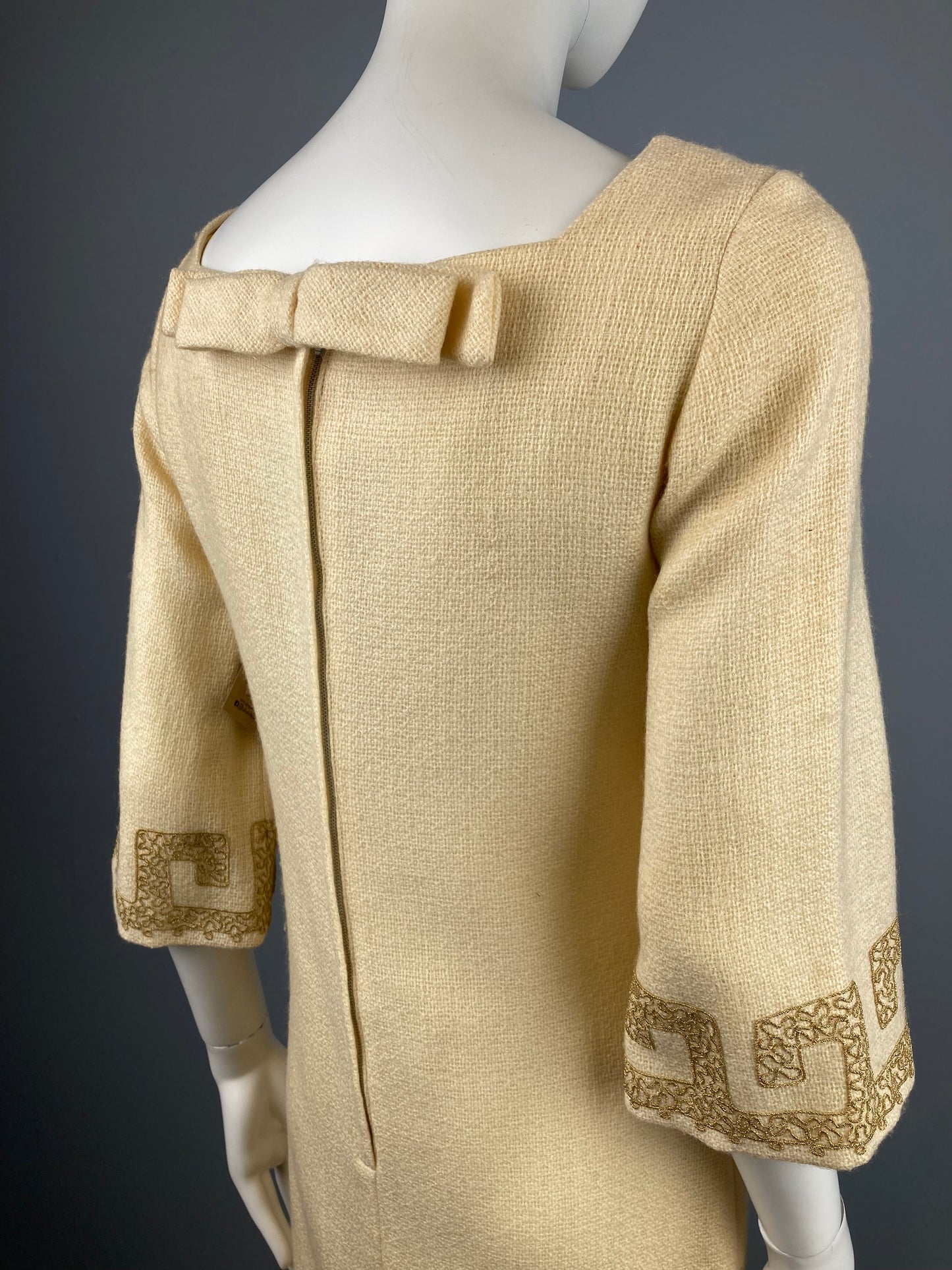 1960s Lightweight Wool Mini with Gold Embroidery, Size XS