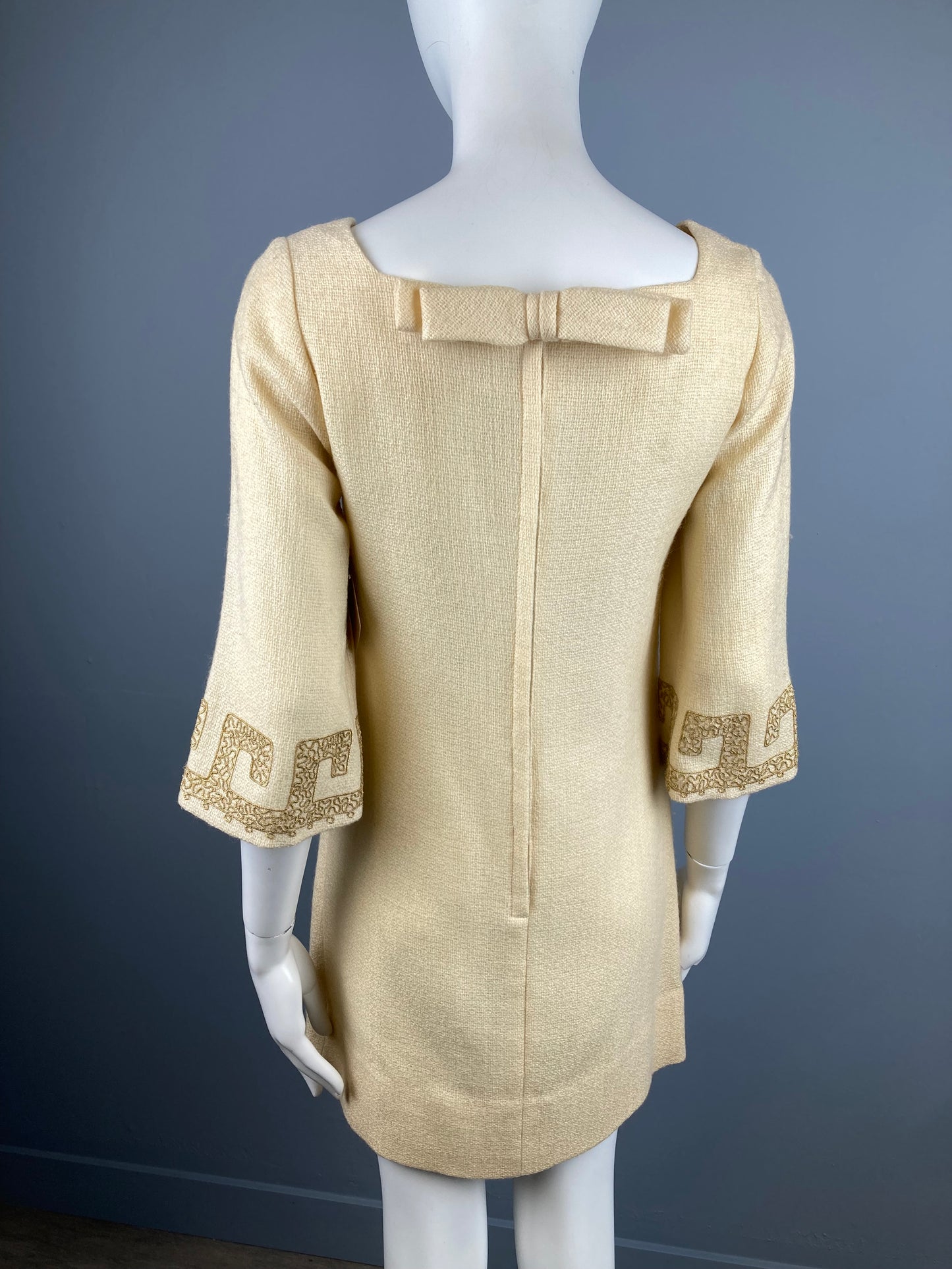 1960s Lightweight Wool Mini with Gold Embroidery, Size XS