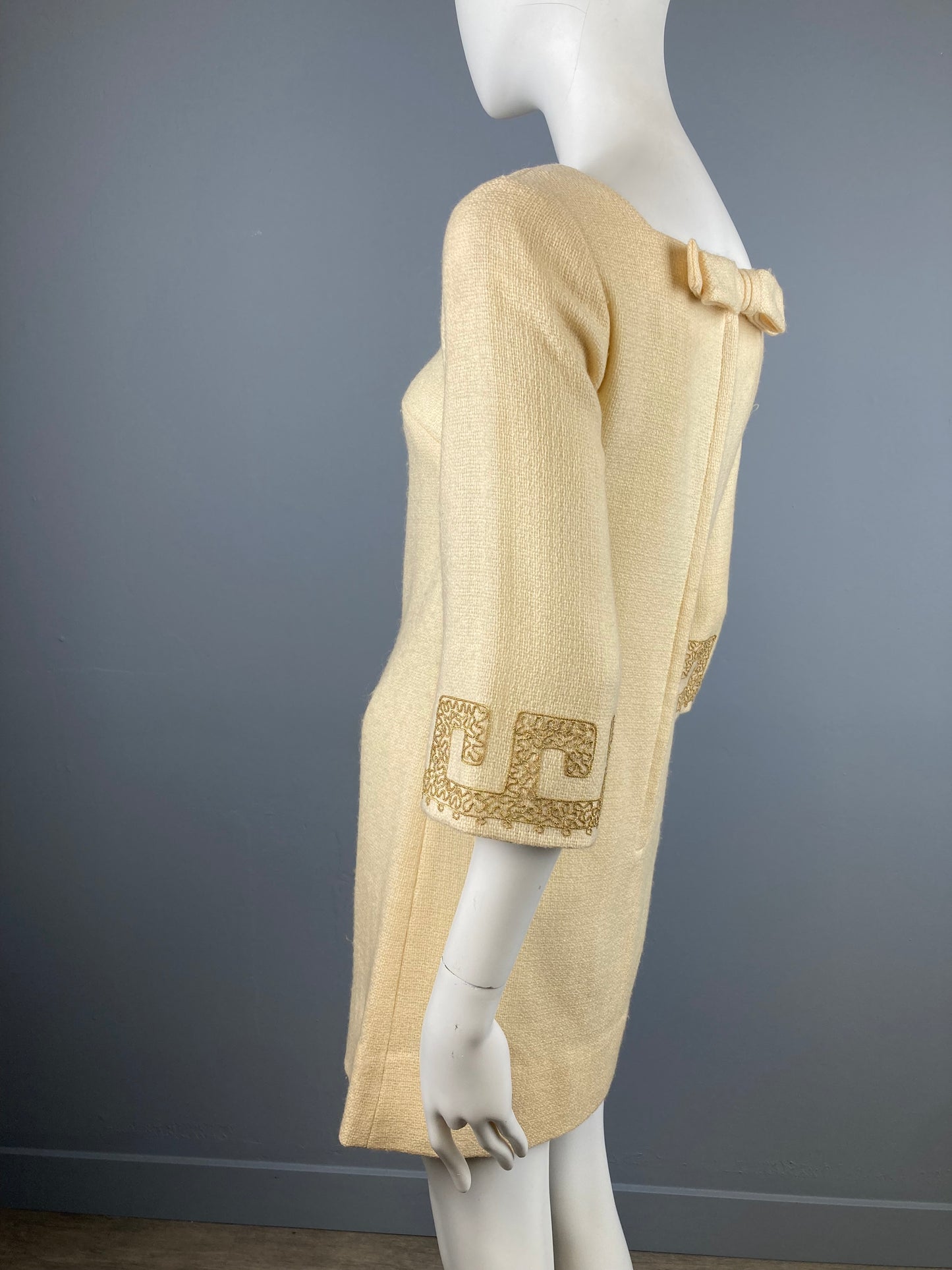 1960s Lightweight Wool Mini with Gold Embroidery, Size XS