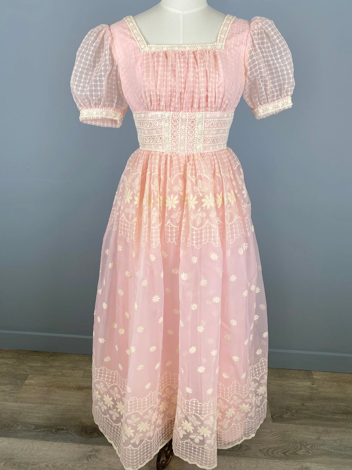 1960/70s Pink Flocked Princess Style Party Dress, Vintage Special Event Dress, Prom Dress, Size M