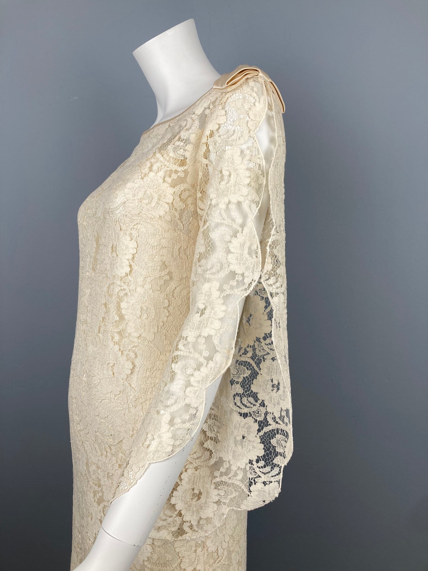 1970s Split Bell Sleeve Lace Mini Dress, Size XS