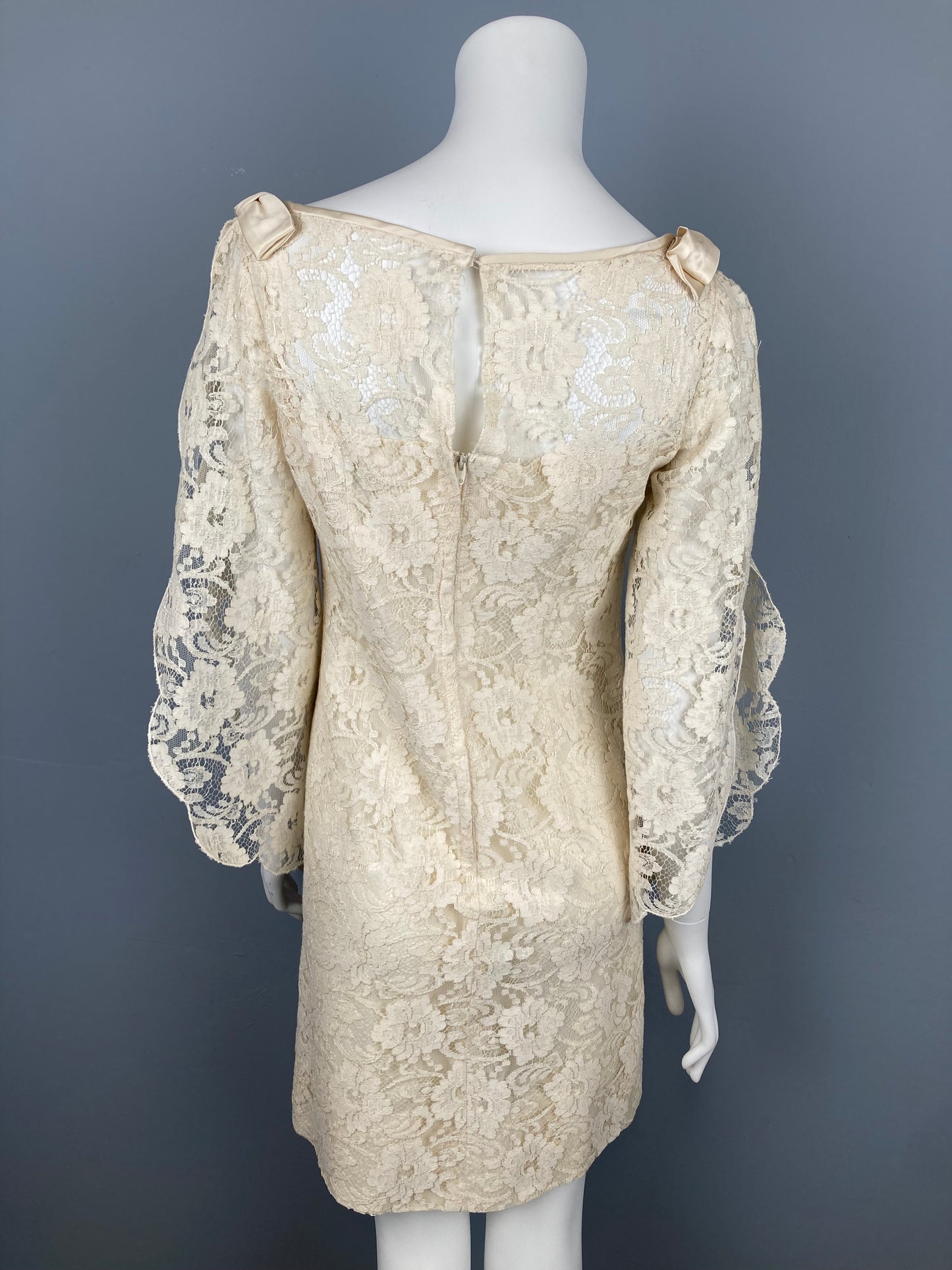1970s Split Bell Sleeve Lace Mini Dress, Size XS