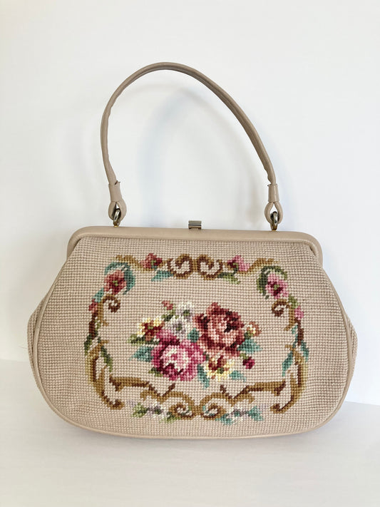 1960s Needlepoint Floral Purse