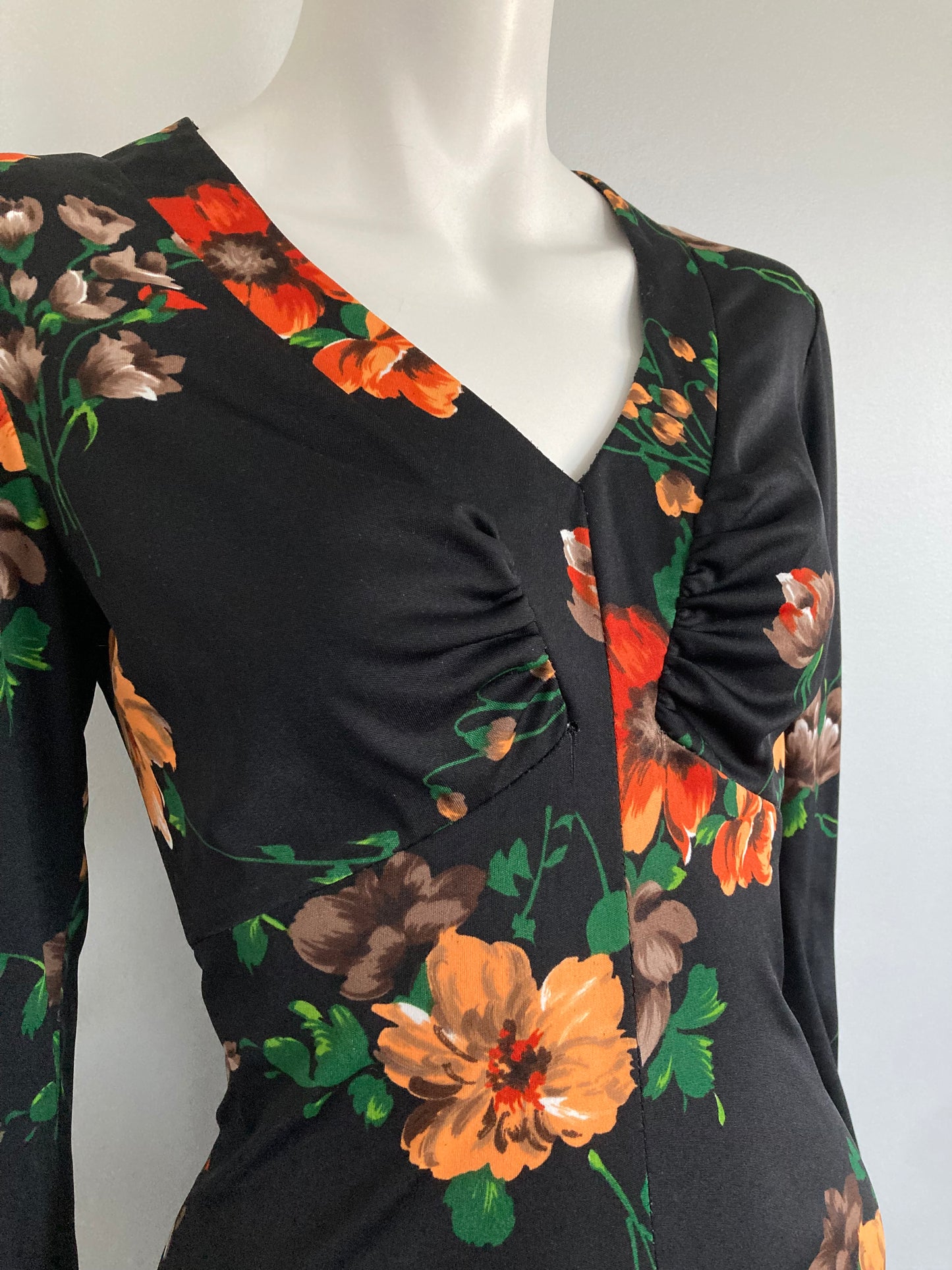 1970s Mod Floral A Line Dress With Empire Waist, Size S/M
