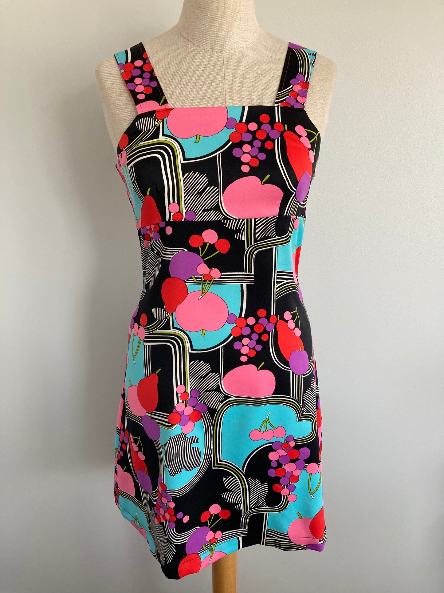1970s Mod Print Sleeveless Mini Dress, Size XS