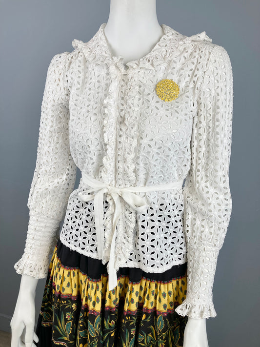 Anna Sui Cotton Eyelet Blouse, Size 4 (S)