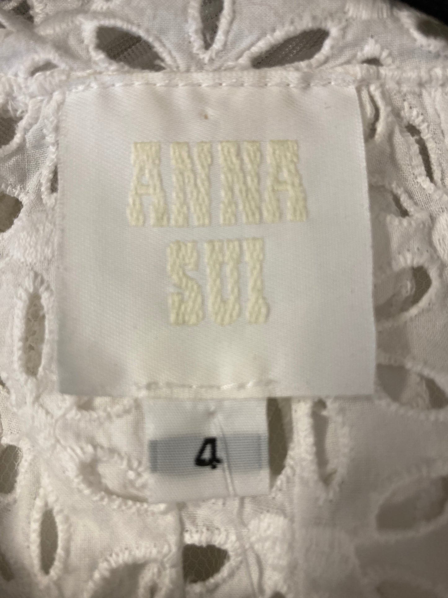 Anna Sui Cotton Eyelet Blouse, Size 4 (S)