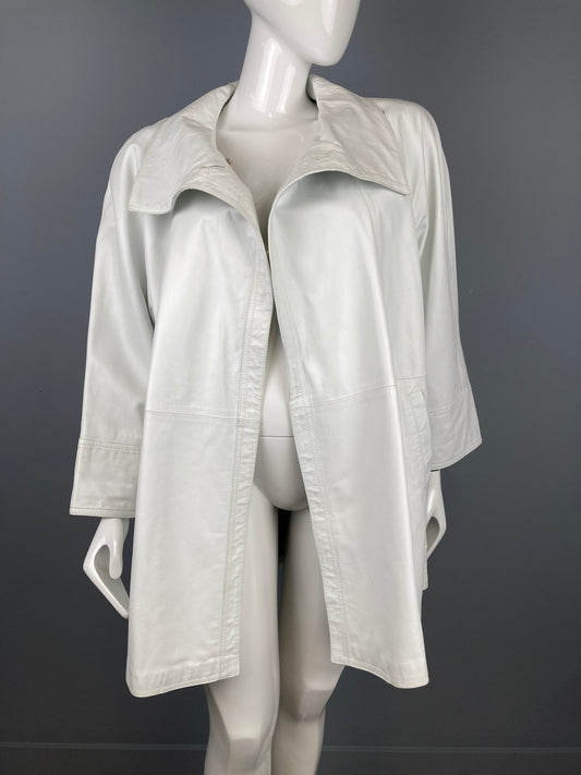 Italian White Leather Swing Coat Size: 44 (XL)