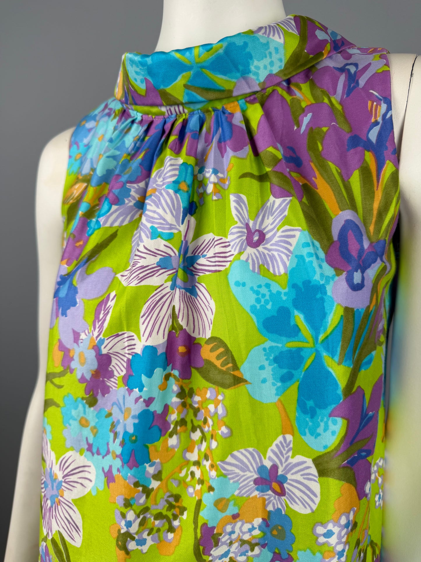 1960s Mod Japanese Print Cotton Sateen Summer Shift Dress, Size S