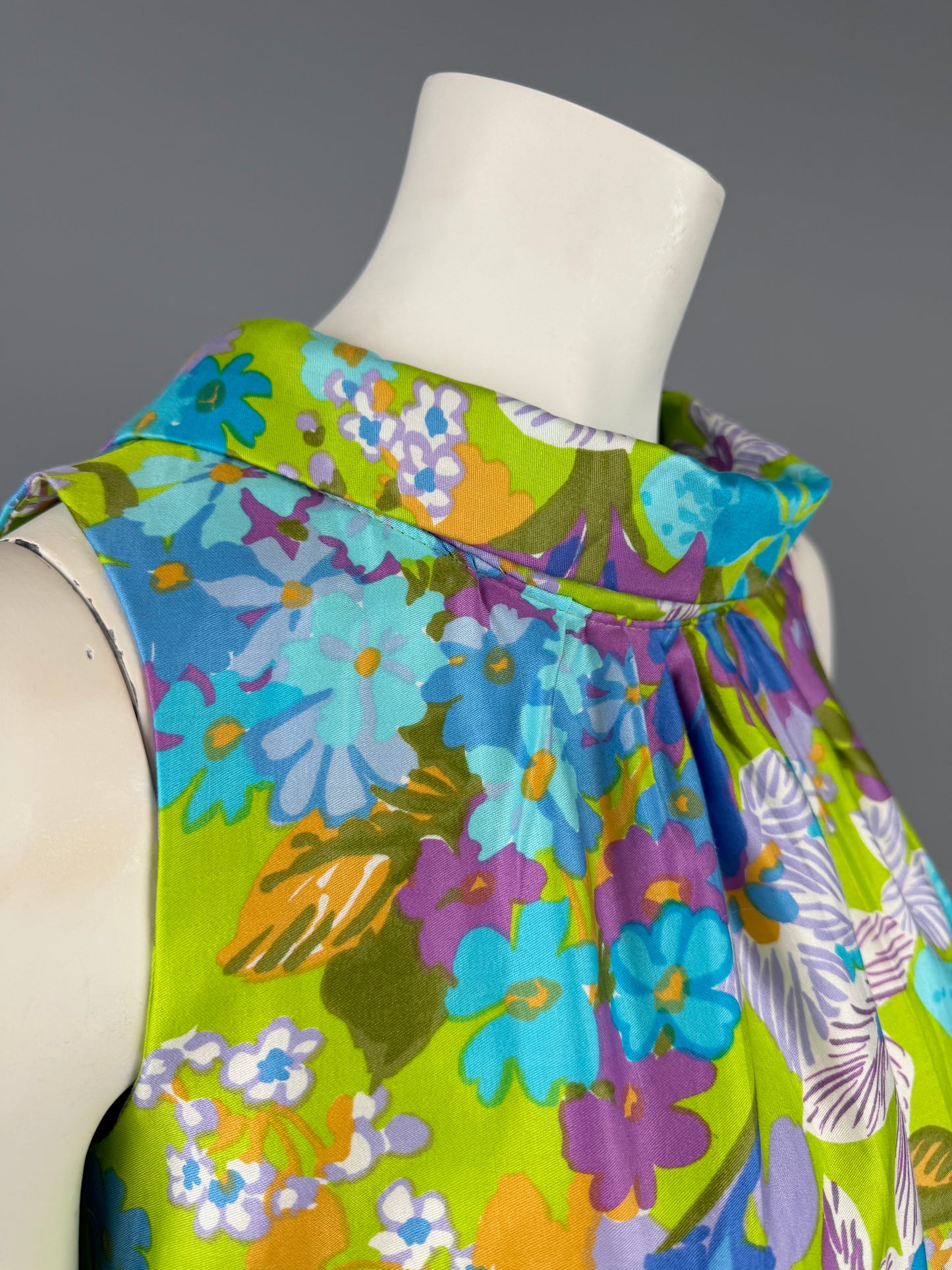 1960s Mod Japanese Print Cotton Sateen Summer Shift Dress, Size S