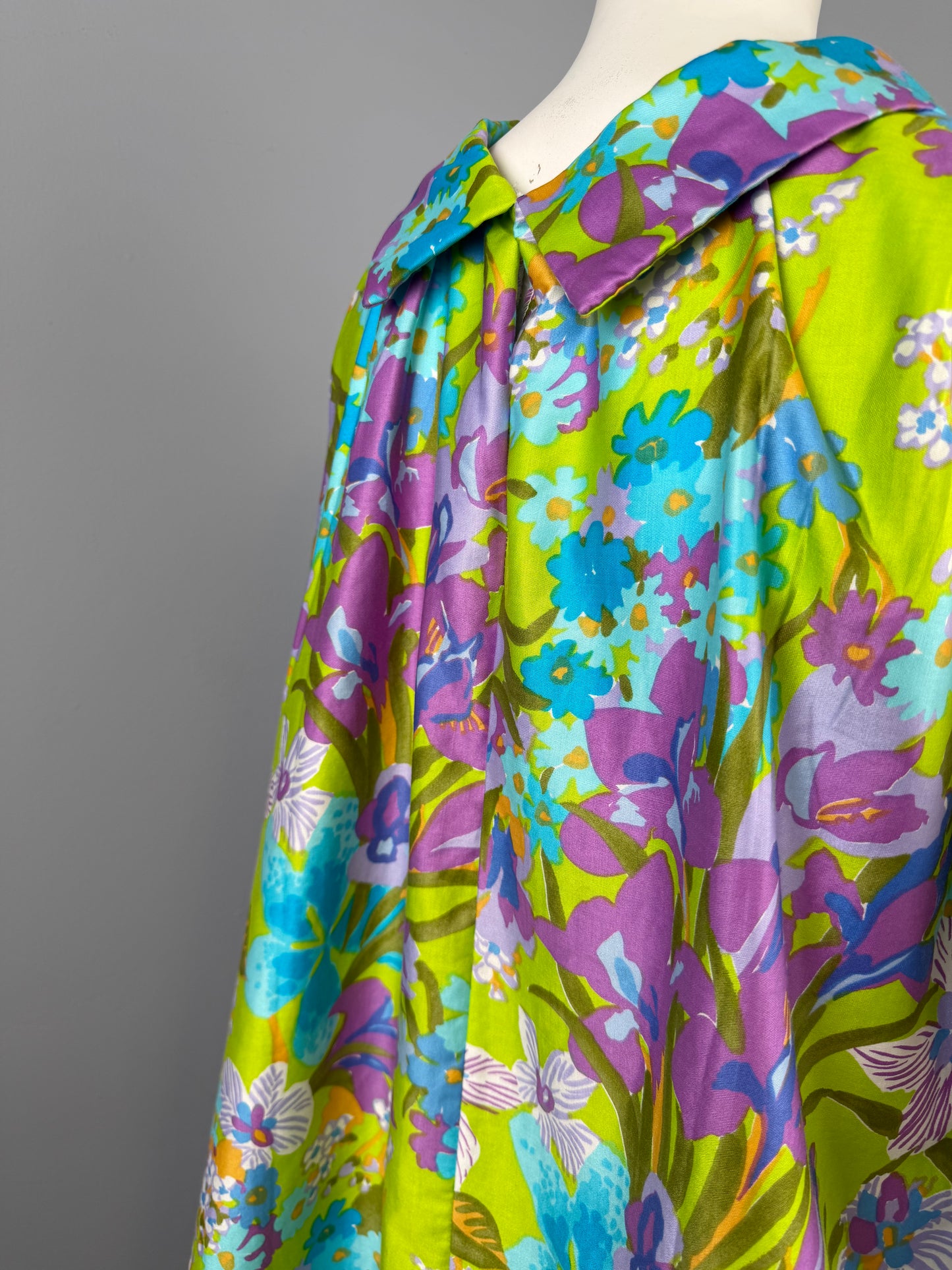 1960s Mod Japanese Print Cotton Sateen Summer Shift Dress, Size S