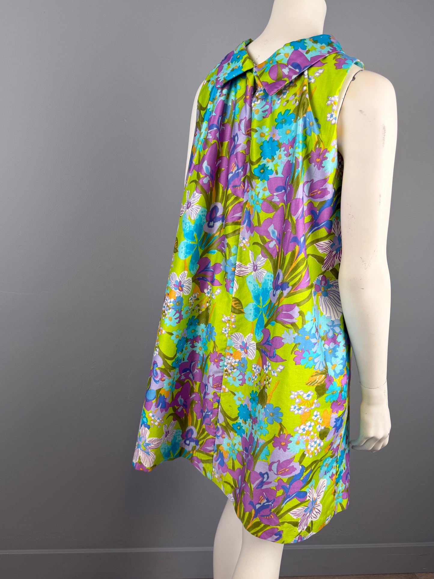 1960s Mod Japanese Print Cotton Sateen Summer Shift Dress, Size S