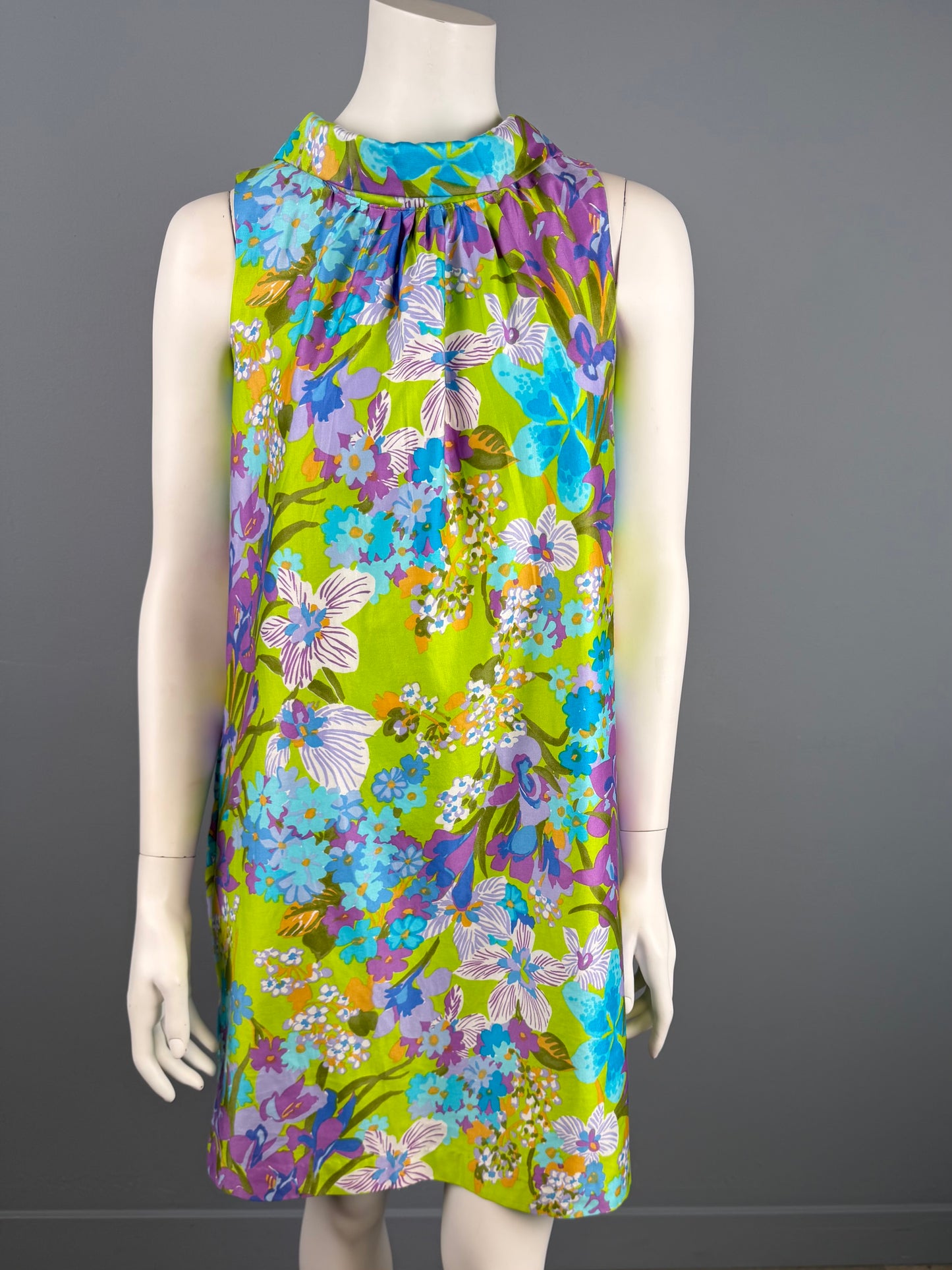 1960s Mod Japanese Print Cotton Sateen Summer Shift Dress, Size S