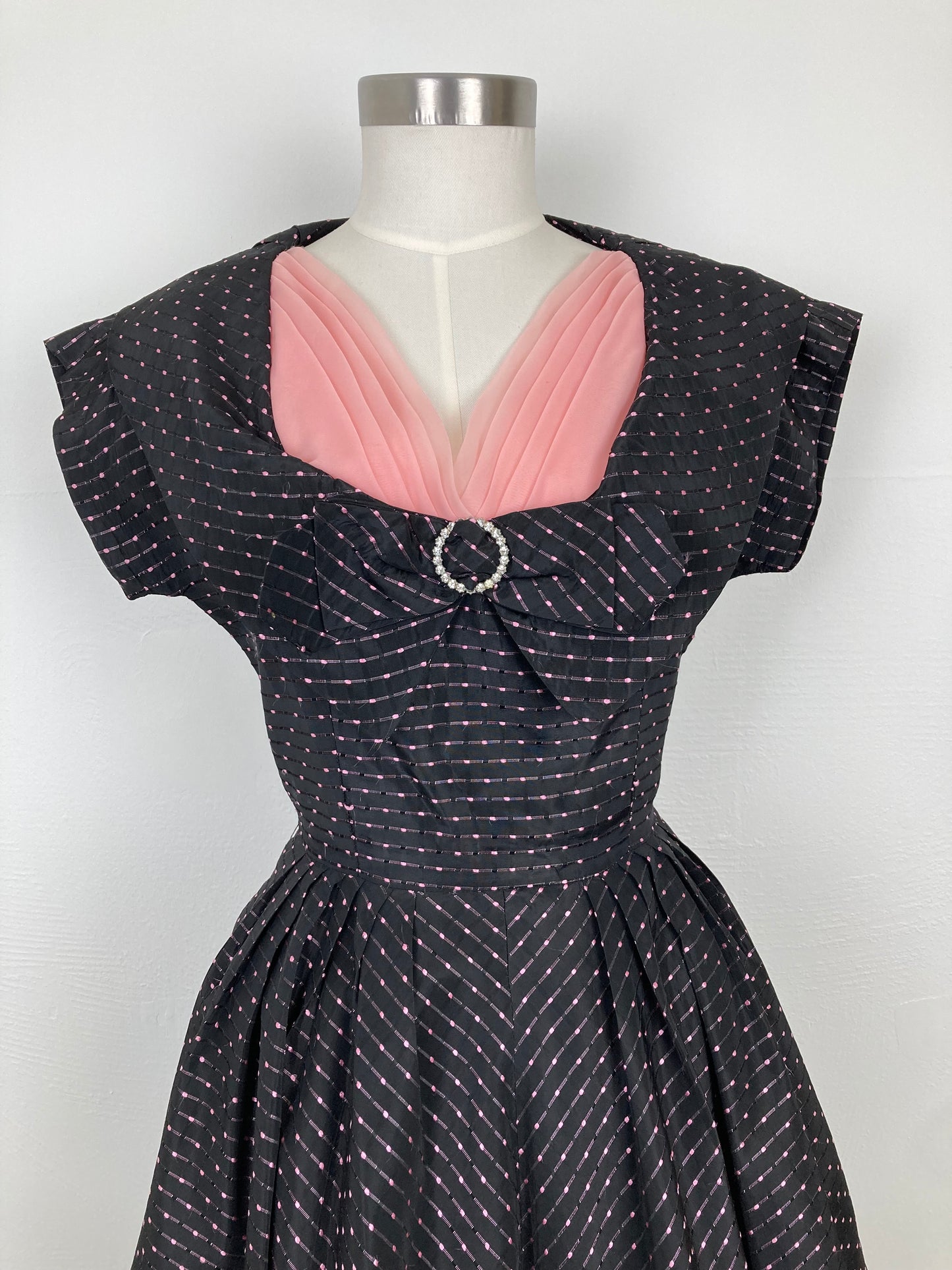 1950s Black and Pink Party Dress, Size M