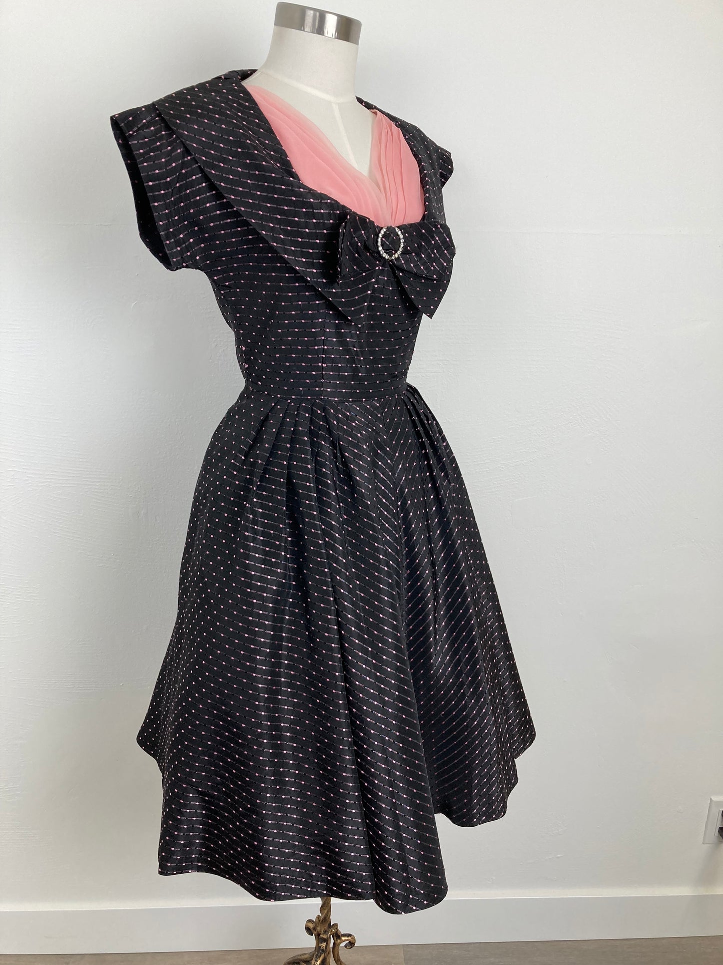 1950s Black and Pink Party Dress, Size M