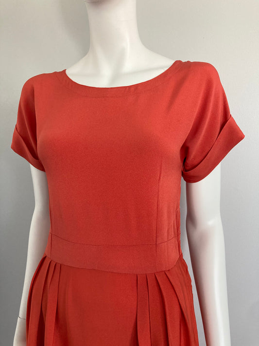 1940s Rayon Day Dress, Size Small, Orange Rayon 40s Dress