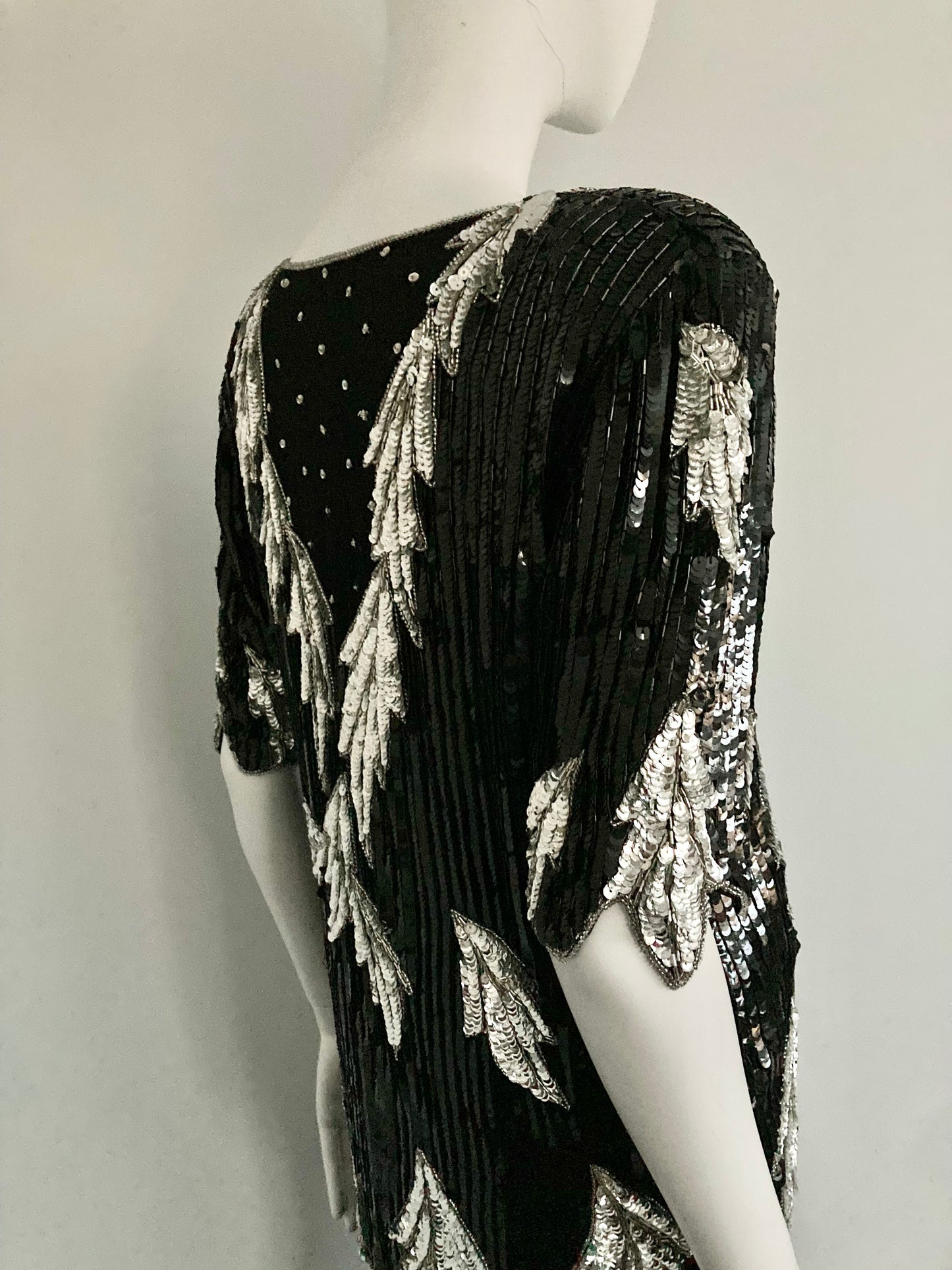 1980s Black and Silver Sequinned Party Top, Disco, Size S/M