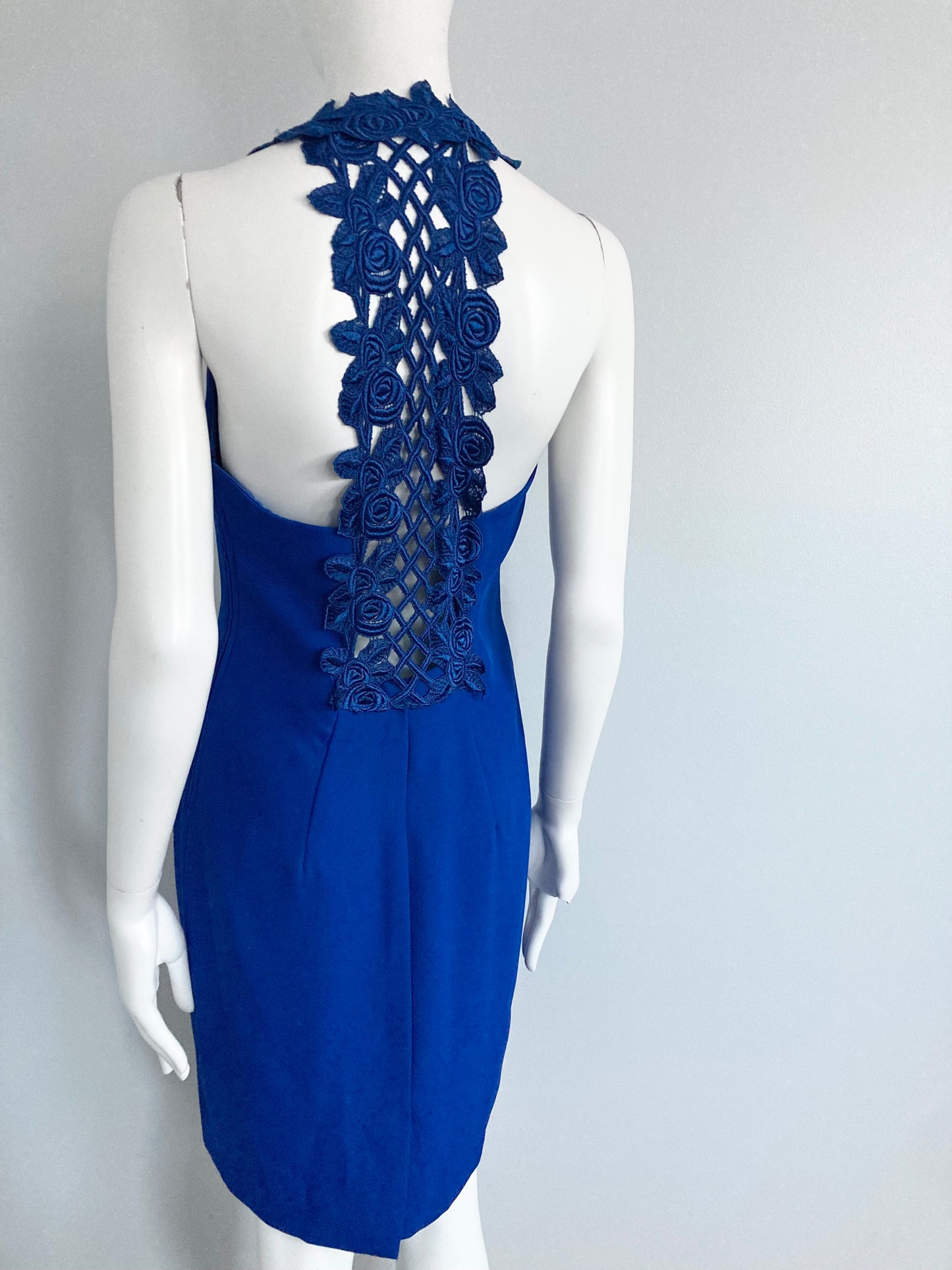 1980s/90s Blue Bombshell Lace Back Dress, Size S