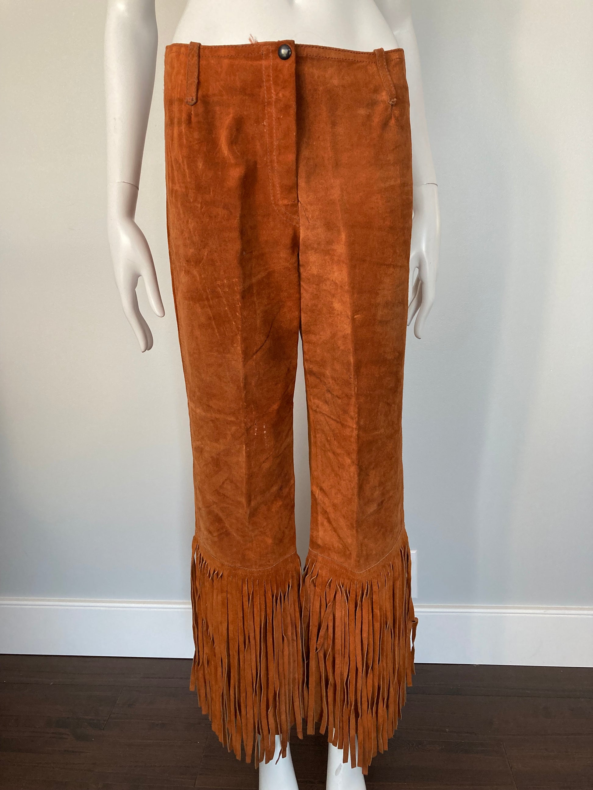 3 Pce 60/70s Fringe and Patchwork Suede Pant, Vest and Cape