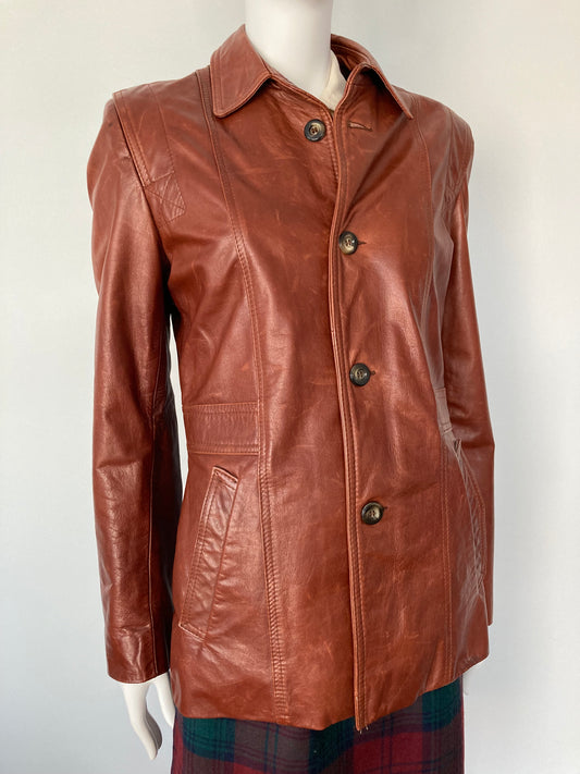 1970s Terracotta Leather Jacket, Mens M