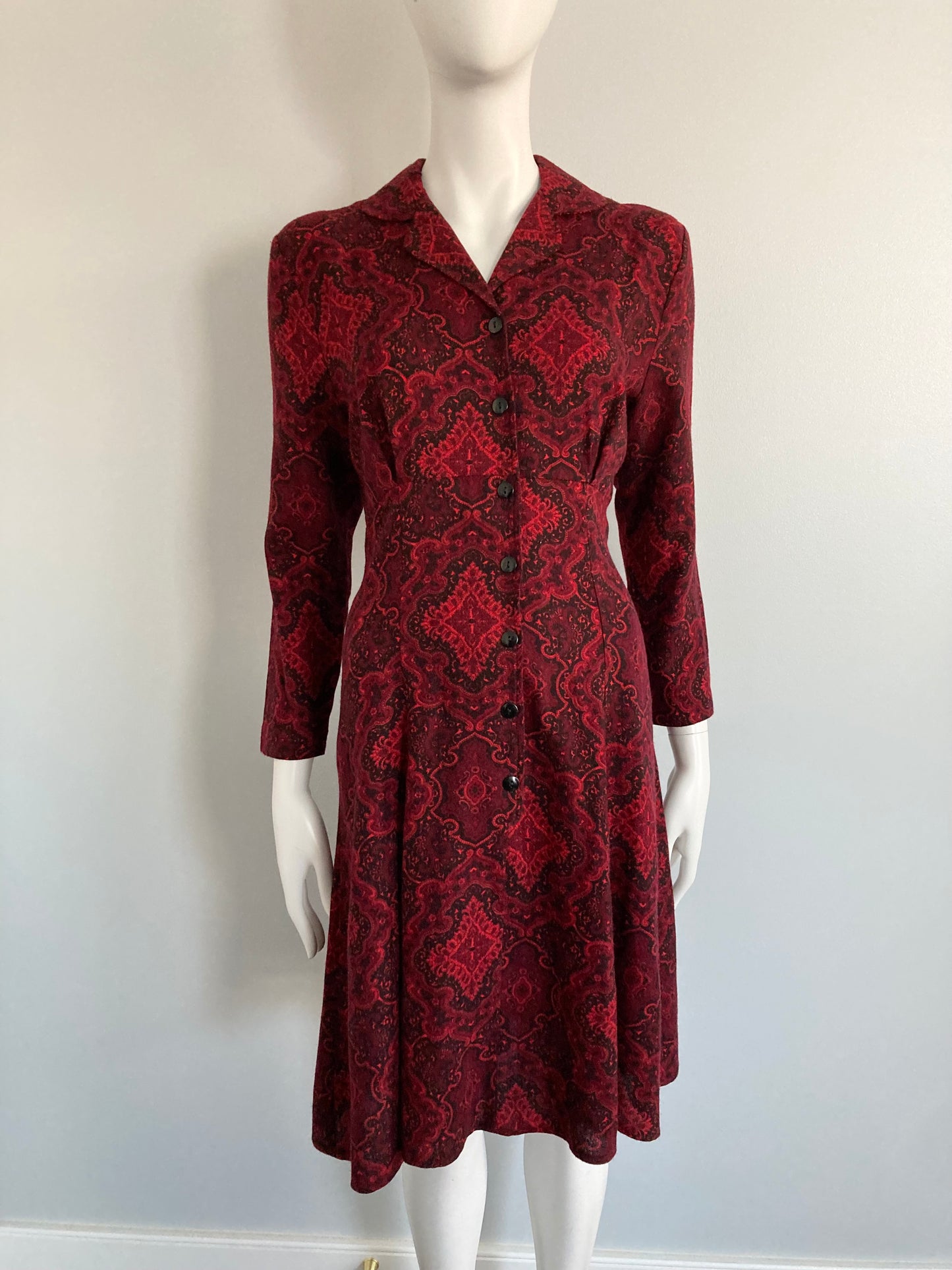 70s Does 40s Lightweight Wool Dress, Size S