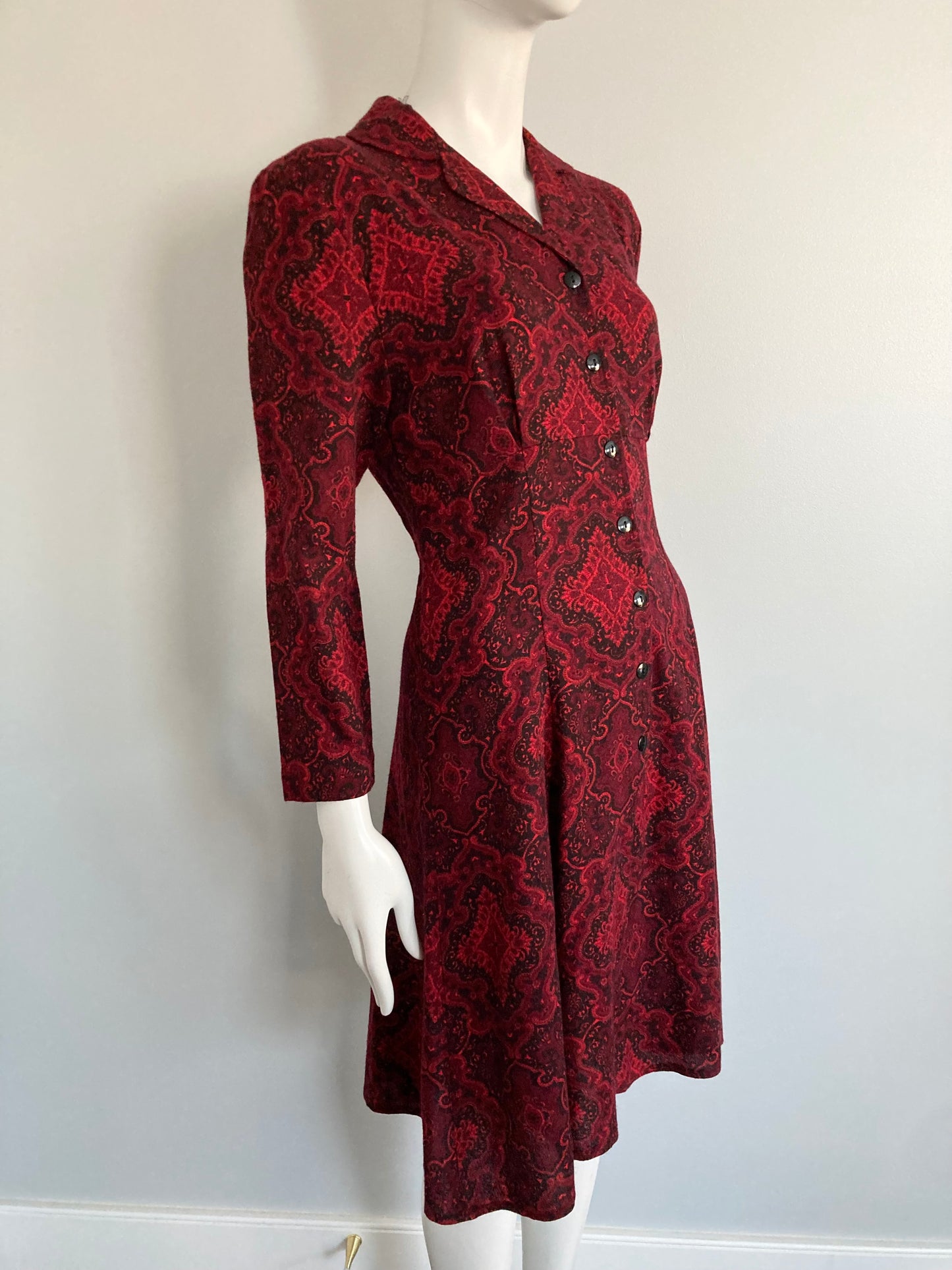 70s Does 40s Lightweight Wool Dress, Size S