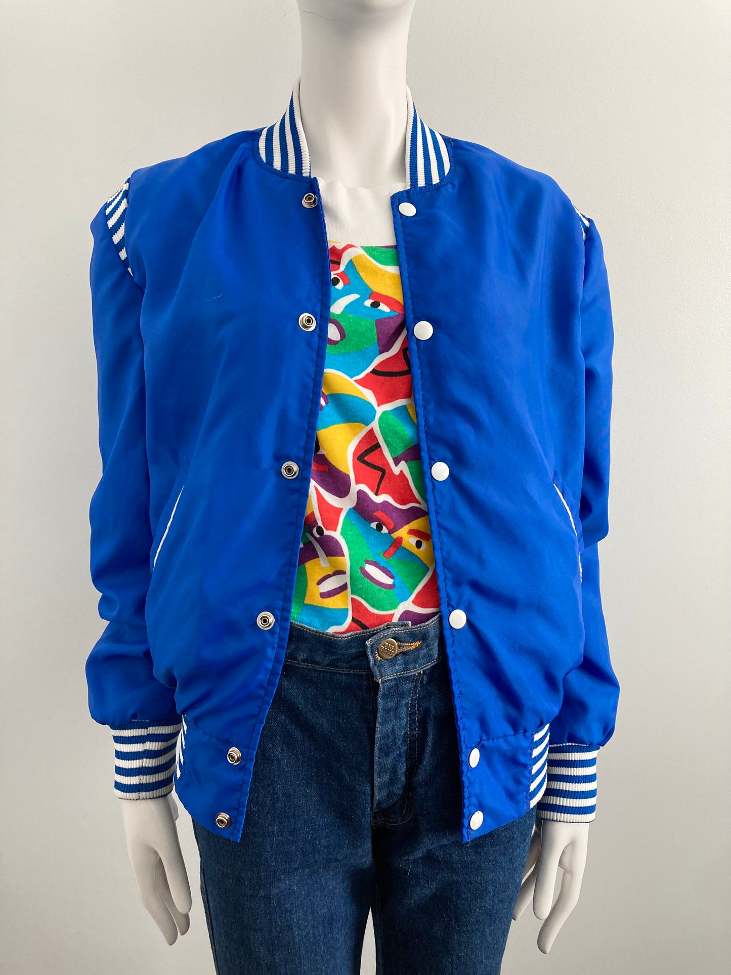 1970/80s Lined Nylon Snap Front Jacket, 70s Sports Jacket, Size L